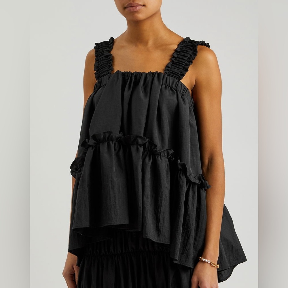 BRØGGER Olive Ruffle-Trimmed Ripstop Shell Top